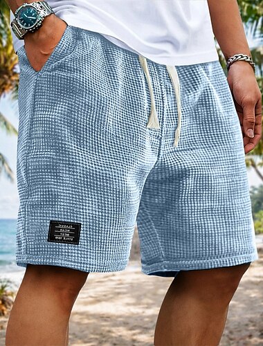  Homens Calções Waffle Calção Shorts de verão Shorts de praia Shorts casuais Com Cordão Cintura elástica Côr Sólida Tecido Conforto Respirável Comprimento do joelho Diário Ao ar livre Streetwear