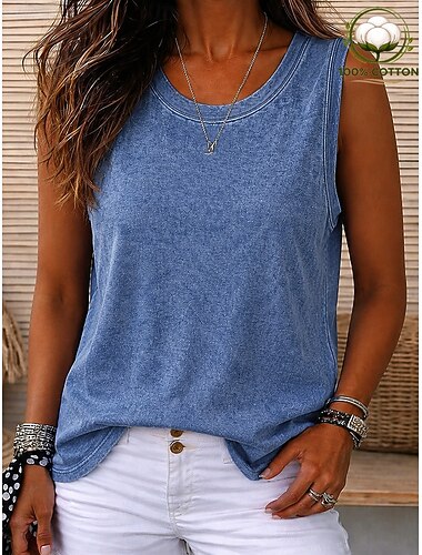 softfade™ dames tanktop van gewassen 100% katoen, vintage model, mouwloos, ronde hals, normale pasvorm