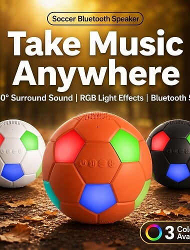  Altavoz Bluetooth creativo inspirado en la Copa Mundial de Fútbol 2026, balón de fútbol de 85 mm con luces RGB, recargable por USB, mini portátil para fiestas en interiores y exteriores. &sonido de