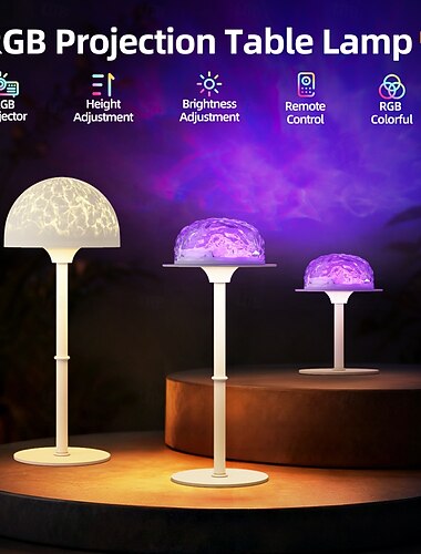  RGB-waterrimpelprojectie tafellamp, USB-oplaadbaar, uitschuifbaar nachtlampje met afstandsbediening, kleurveranderende sfeerlamp voor slaapkamer, woonkamer, naast het bed, gamekamer, huisdecoratie