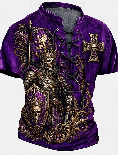  Homme Taureau Croix Chemise Henley T-shirt Manche Courte T-shirt Impression 3D Col à lacets Henley Chemise Sombre Quotidien Festival Noir Rouge Violet Printemps & Été Vêtement Tenue S M L XL 2XL 3XL