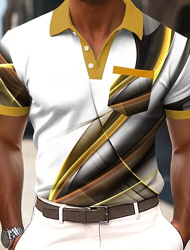  Hombre Geométrico Línea Camisetas polo Manga Corta Camisas de polo Camisas con cuello Casual Ropa Deportiva Impresión 3D Botones Primavera verano Azul Piscina Morado Marrón