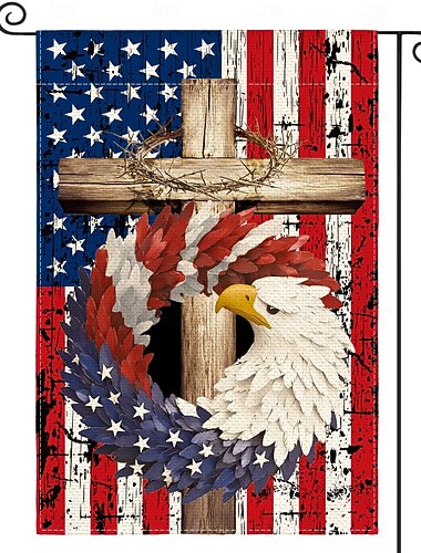  2 stk. 250-årsjubileum patriotiske stjerner og striper ørnkrans hageflagg 12x18 tommer dobbeltsidig utvendig, USA 4. juli minnedag uavhengighetsdag akvarell hage utendørs dekorasjon