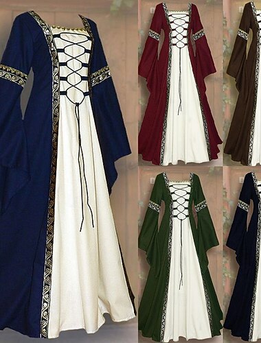  Retrò Vintage Medievale Rinascimento Lunghezza alla caviglia Vestito irlandesi Vichingo Straniero Taglie Forti Elfico Costume Per donna Costume di Carnevale Celtico Halloween Carnevale LARP Fiera