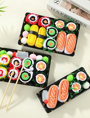  Calzini a tema sushi originali, confezione regalo per uomo e donna, 5/4/2 paia di calzini in cotone con divertenti motivi a tema cibo, regali di compleanno e Natale unici e divertenti per gli amanti