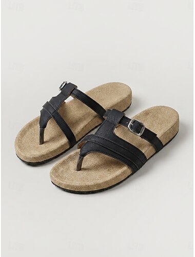  Svarte flip-flop-sandaler til dame – komfortable sandaler med fotseng, støtte for fotbuen og justerbar spenne for hovne føtter, turgåing, reiser og hverdagsbruk