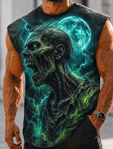  Homme Crâne Sous-Vêtements Sans manches T-shirt Impression 3D Col ras du cou Chemise Sombre Quotidien Fête Rouge Violet Vert Printemps & Été Vêtement Tenue S M L XL 2XL 3XL