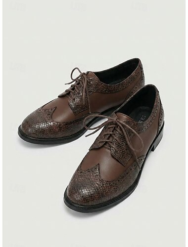  Brune oxfordsko i mesh til damer, vintage flade sko med vingetip og snørebånd og lav hæl til kontorarbejde, business casual og pendling &hverdagstøj