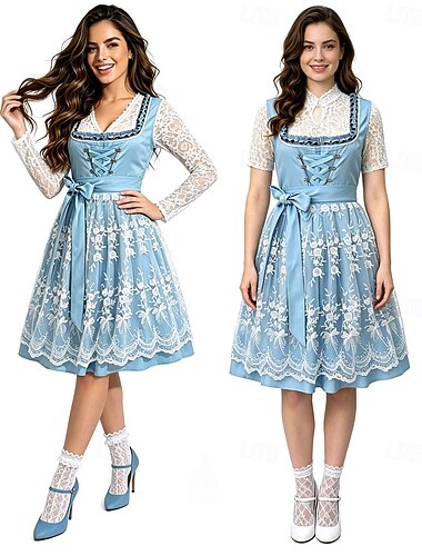 Oktoberfest Robe Dirndl Ensemble Dirndl Blouse Dirndl Longueur midi Femme de ménage Bavarois Allemand Alpin Prairies Femmes Carnaval Fête de la Bière Tissu de style traditionnel