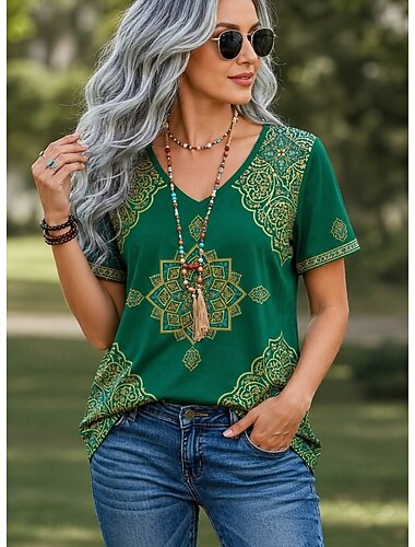  Pasen Dames T-shirt Afdrukken Bloemig Grafisch Planten Stijlvol Klassiek Casual Korte mouw V-hals Croptops Casual Dagelijks Blozend Roze Paars Groen Zomer Lente