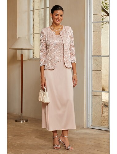  Femmes Ligne A Ensembles de robes 2 pièces avec veste Robe de Cocktail Robe d'invité de mariage Longueur cheville Col Rond Sans manches manche longue Manche illusion Élégant Décontracté Quotidien