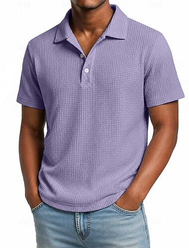  Per uomo Magliette Polo a Nido d'Ape Testurizzato Casuale Affari Collo ripiegato Manica Corta Moda Essenziale Tinta unica Bottoni Puro Primavera & Estate Blu Verde scuro Bianco Rosso Blu marino Viola