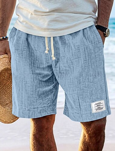  Herren Shorts Sommershorts Strandshorts Freizeitshorts Kordelzug Elastischer Bund Einfarbig Texture Komfort Atmungsaktiv Knielang Lässig Täglich Outdoor Mode Retro Vintage Blau Khaki Unelastisch