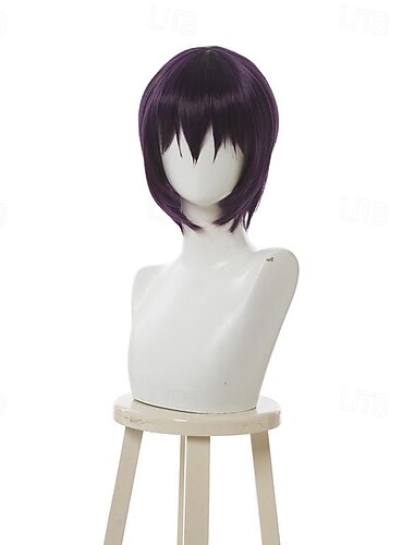  krótka fioletowa peruka typu bob do futurystycznego cosplayu anime