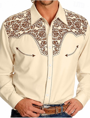  Classique Rétro Vintage Blouse / Chemise Cowboy de l'Ouest 3D Déguisement Homme Mascarade Tenue Quotidienne Enterrement de Vie de Jeune Fille Adulte Chemise