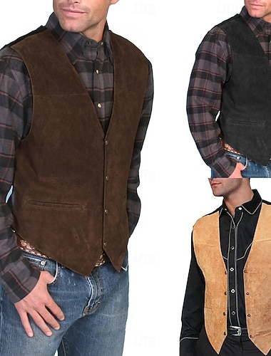  Rétro Vintage 18ème Siècle 19ème siècle Gilet Gilet en daim Cowboy de l'Ouest Déguisement Homme Décontracté Quotidien Enterrement de Vie de Jeune Fille Adulte Gilet