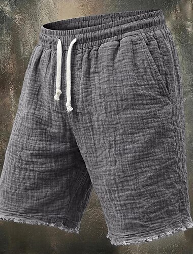  Homens Shorts de verão 100% Algodão Shorts de praia Com Cordão Cintura elástica Borda Crua Tecido Conforto Respirável Comprimento do joelho Casual Diário Ao ar livre Férias Vintage Branco Cáqui