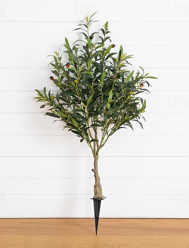  99 cm hoher künstlicher Olivenbaum, künstlicher Olivenbusch mit integriertem Erdspieß, realistische skandinavische Gründekoration für drinnen und draußen, perfekt für Wohnzimmer, Schlafzimmer,