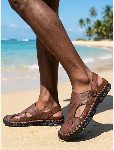  herrsandaler för strandsemester, promenadskor med justerbar rem, bekväma halkfria sandaler för semesterorter, havet, resor