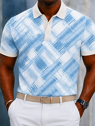  Per uomo Blocco di colori Geometrico Polo Manica Corta Magliette polo Camicie con Colletto Casual Athleisure Stampa 3D Bottoni Tessuto retato traspirante Primavera & Estate Blu 1 Blu 2# Marrone