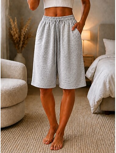  Damskie Szorty Capri Bermudy Typu Chino Szorty Urlop Moda Moda miejska Do kolan Wysoka talia Równina Ściągana na sznurek Kieszeń Elastyczny pas Komfort Oddychalność Wygodny Średnio elastyczny