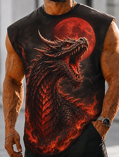 Homens Dragão Camiseta Interior Sem Manga Camiseta Impressão 3D Gola Redonda Camisa Escuro Diário Feriado Amarelo Vermelho Roxo Primavera Verão Roupa S M L XL 2XL 3XL