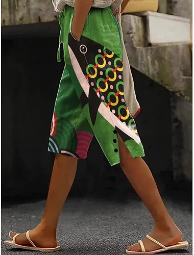  Femmes Short décontracté Vacances ancien Longueur mollet Taille Moyenne Graphique Animal Imprimé Confort Confortable Non Elastique Quotidien Extérieur Vacances Jaune Rose Vert Été Printemps Coupe