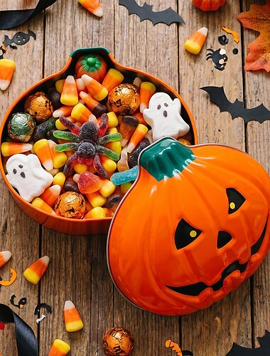  Halloween-gresskarboks, metallkakeboks med gresskarlykt, dekorativ oppbevaringsbeholder for godteri og kjeks, tom gaveemballasjeboks til Halloween-festgaver og godbiter