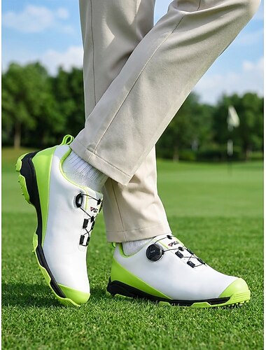  Scarpe da golf da uomo bianche e verdi, scarpe sportive stringate da passeggio, scarpe comode antiscivolo per golf, allenamento ed eventi all'aperto.