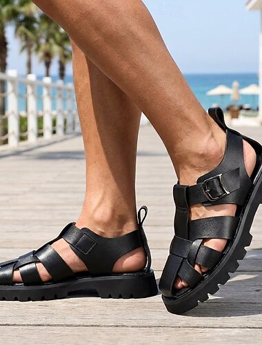  Sandali gladiatore neri da uomo – sandali sportivi da esterno regolabili, calzature comode e resistenti per viaggi, vacanze al mare, passeggiate e avventure estive