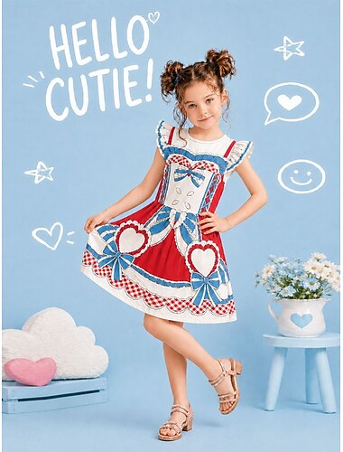  Mädchen' 3D Grafik Cartoon Kleid Rüschenkleid Ärmellos 3D-Druck Sommer Frühling Täglich Urlaub Party Niedlich Basic Lässig Kinder 4-12 Jahre Freizeitkleid A Linie Kleid Knielang Normale Passform