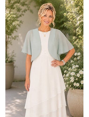  Damenumhang Bolero Umhänge für die Mutter Brautumhänge Umhänge für Hochzeitsgäste Elegant Damen Formaler Stil Kurzarm Chiffon Hochzeit Schals Mit Unifarbe Für Täglich Frühling & Sommer
