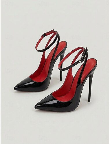  Women's Sexy Hot Pink Patent Leather Stiletto Pumps - Pointed Toe Slingback Ankle Strap High Heels for Night Out, Clubwear & Party