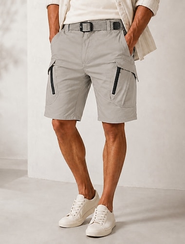  pantaloncini cargo da uomo in tessuto di nylon elasticizzato leggero color kaki