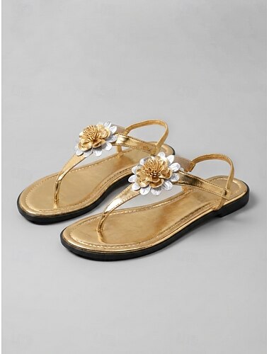  Gröna blommiga platta sandaler med t-rem och elastisk slingback för dam - sommarsandaler med rem för semester, resor, vardagspromenader och vardagsbruk