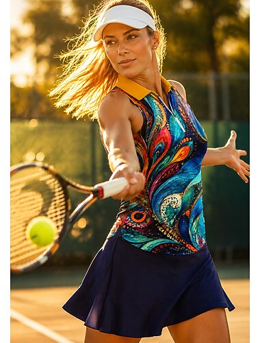  Dam Abstrakt Toppar Sporttröja Vandringspolotröja Tennisskjorta Ärmlös Dragkedja Blommig UPF50+ UV-resistent Hög Elasisitet Fuktabsorberande Andningsfunktion Volleyboll Tennis Golf Nedvikt Polokrage