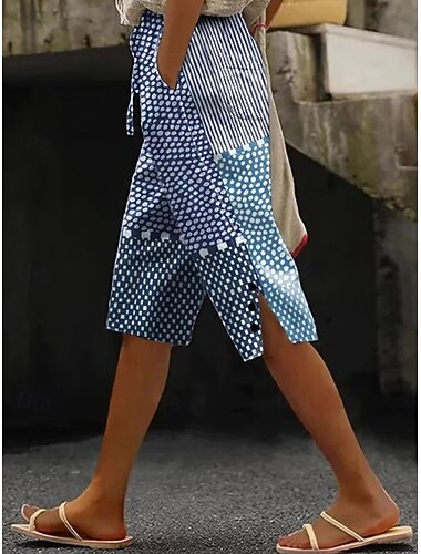  Mulheres Shorts de algodão e linho Calças Capri Leggings Calças Cropped Férias Vintage estilo avó costeira Comprimento da panturrilha Cintura Média Floral Gráfico Abstrato Imprimir Conforto Sem