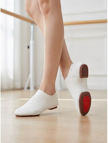  Dames dansschoenen van lichtgewicht gebreid breisel in amandelkleur, ademende dansschoenen met antislipzool voor moderne dans, studio-oefeningen, training en optredens.