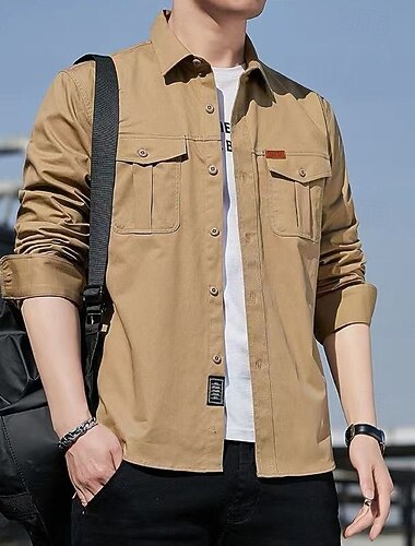  Homens Camisa ao ar livre Camisa de Trilha Camiseta militar tática Manga Longa Aberto para a Lateral Casacos Camisa Blusas Ao ar livre Bolso multi antidesgaste Respirável Verão Primavera Outono Bolsos