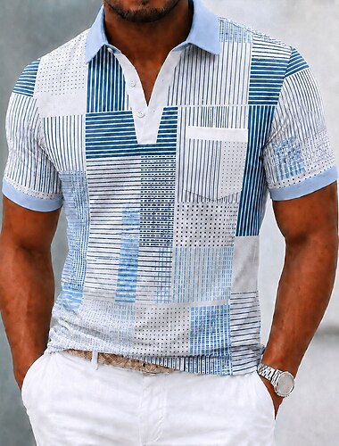  Homens Geométrica Bloco de cor Camisas Polo Manga Curta Camisas polo Camisas de colarinho Business casual Ao ar livre Roupa Esportiva Roupa Diária Impressão 3D Botões Primavera Verão Azul Roxo Verde
