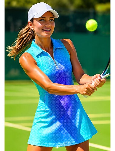  Mujer Degradado Vestido de tenis Vestido deportivo Vestido polo de tenis Sin Mangas Deportivo Cremallera de un cuarto Elástico Reductor del Sudor Transpirable Voleibol Tenis Golf Cuello Vuelto Cuello