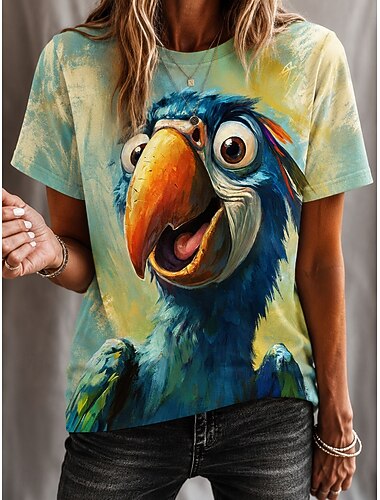  Per donna Maglietta Stampato Grafico Animale Vintage Elegante Classico Manica Corta Girocollo Top Regolari Casuale Quotidiano Blu Arancione Verde Estate Primavera