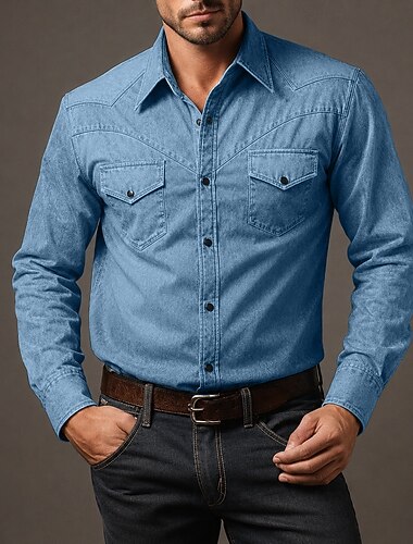  softfade™ férfi ing lezser ing western ing cargo ing demin ing savas ing hosszú ujjú egyszínű ing galléros ing lezser mindennapi patchwork ruházat elegáns divat hétköznapi