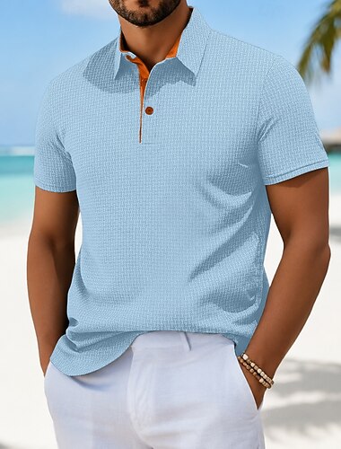  Per uomo Polo in seersucker di seta ghiaccio Testurizzato Casuale Vacanza Collo ripiegato Manica Corta Moda Essenziale Semplice Leggero Bottoni Primavera & Estate Nero Bianco Blu marino Verde