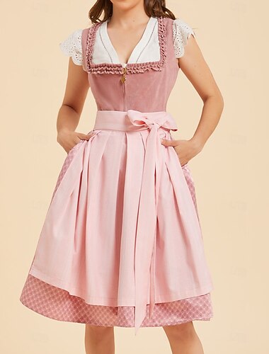  Oktoberfest Robe Dirndl Longueur midi avec poches Décolleté balconnet Femme de ménage Bavarois Allemand Alpin Prairies Femmes Carnaval Fête de la Bière Tissu de style traditionnel (65 cm) Sans