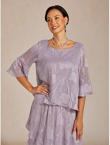  Femmes Chemise en Dentelle Chemisier Hauts Élégants Hauts en mousseline de soie Ourlet asymétrique Couleur Unie Fleuri Graphique Élégant Basique Occasionnel Demi Manches Manche flottante Col Bateau