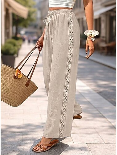  Damskie Spodnie szerokie nogawki Elegancja Urlop Moda Pełna długość Średia talia Równina Wygodny Nieelastyczny Codzienny Niebieski Szarozielony brązowa herbata Khaki Lato Wiosna Luźna