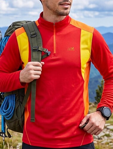  Hombre Camisa para exteriores Sudadera con un cuarto de cremallera Camiseta de rendimiento Manga Larga Escote Chino Camiseta Al aire libre Protección solar UV Elástico Dispersor de humedad