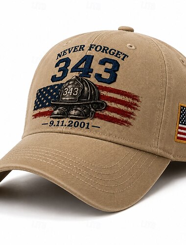  Casquette commémorative « 343 » : casquette de pompier ajustable du 11 septembre avec écusson drapeau américain, cadeau patriotique en hommage aux pompiers, secouristes, vétérans et familles.