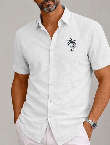  Homme Chemise en lin Chemise Aloha minimaliste Chemise d'été Chemise Décontractée Chemise Boutonnée Cocotier Occasionnel Plage Blanche Bleu Ciel Kaki Bleu de minuit Manche Courte Revers Été Vêtement